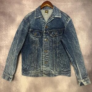 Vintage Lee Jacket Mens Small Denim Trucker Made in USA Acid Wash Button 80s‎